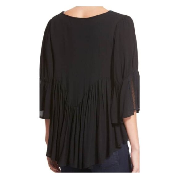 Ella Moss NWT Women's Stunning Black Pleated Lace Bib Peasant Blouse, Medium - Picture 5 of 8